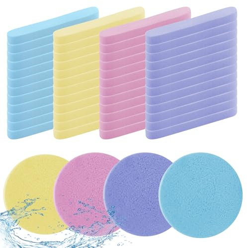 48 Pcs Compressed Facial Sponges, Multicolor Cotton Rectangular Face Washing Sponges, For Facial Cleansing, Exfoliation, Makeup Removal