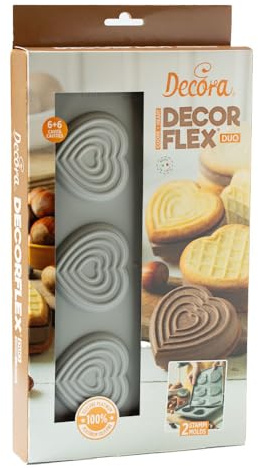 Decora 9260440 Decorflex Duo Coeur, en silicone Platinum flexible, avec deux moules avec des profondeurs différentes, fabriqué en Italie, de haute qualité, pour préparations sucrées et salées, tant au