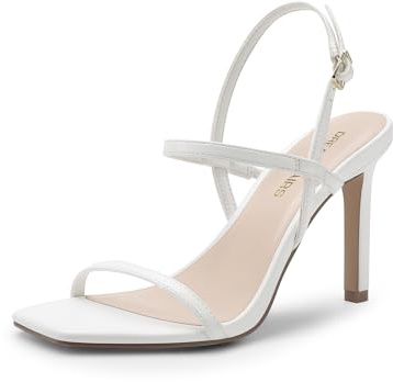 DREAM PAIRS Zapatos de tacón alto para mujer, puntera cuadrada abierta, correa al tobillo, sexy, cómodos, con tiras, para boda, novia, sandalias de tacón