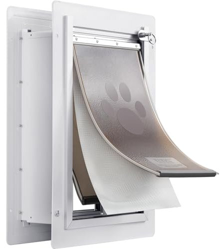 VEVOR Pet Door, 14.25 x 21.1 Metal Frame with Lock and 3-Flap System, Weatherproof Doggy Door, Easy to Install in Interior or Exterior Walls, Pet Door Suitable for Cat Doggie Kitties (White-Large)