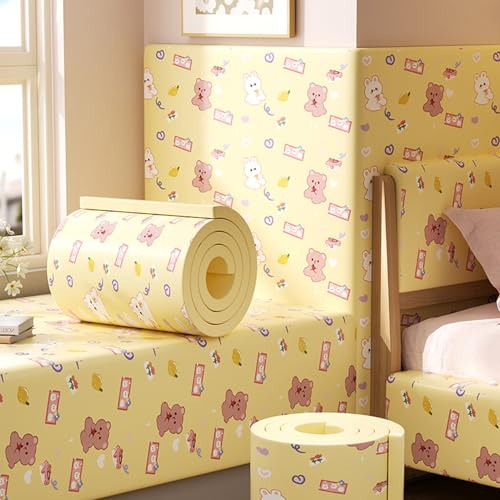 APMOE Panneau Tete de Lit à Coller 200cm - Anti-Collision Coussin Mural, Mignon Panneau Mural Decoratif, Panneaux Muraux Rembourrés pour Enfants Autistes, Mousse de Protection Acoustique(G,40x200 cm)