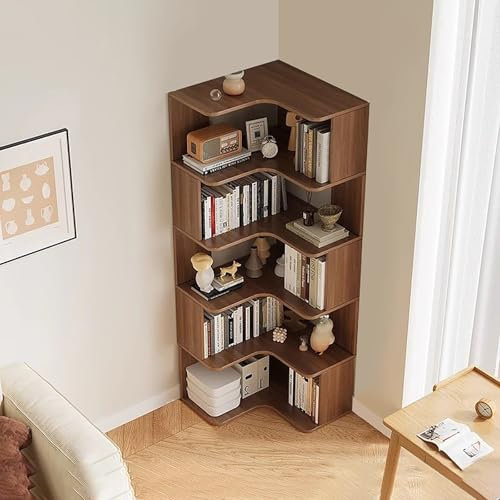FUYAO 6Tier/5TierCorner Bookshelf with Anti-Drop Panel, Modern Tall Bookcase L-Shaped Etagere Shelf Display Rack Storage Organizer for Home Office & Living Room