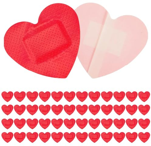 Bandages pour blessures, 50pcs Bandage d'auto-adhésif en forme de cœur, fournitures de trousse de premiers soins Arrêtez de saigner des petites blessures et accélérer la guérison des plaies