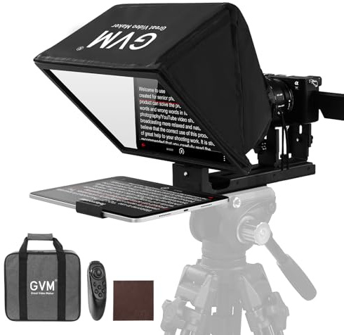 Teleprompter GVM de 12 Pulgadas con Control de Tableta y aplicación, Kit de apuntador metálico con Pantalla de Alta resolución para videocámara, Tableta, Camcorder, teléfono Inteligente y cámara DSLR