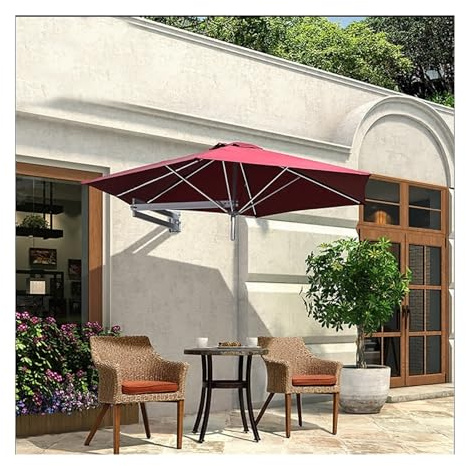 YAVVAY Aluminum Alloy Wall-mounted Parasol, Folding Telescopic Sun Umbrella, Tilt Sun Shelter, For Outdoor Villa Courtyard Rooftop, UV Protection, Waterproof(Coffee)