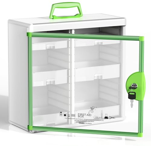 Glosen Organisateur de Pharmacie verrouillable, boîte de Rangement pour médicaments de Salle de Bain à Fixation Murale, boîte à médicaments Portable avec clé,39.7x16.5x39.2cm (Vert, Grand)