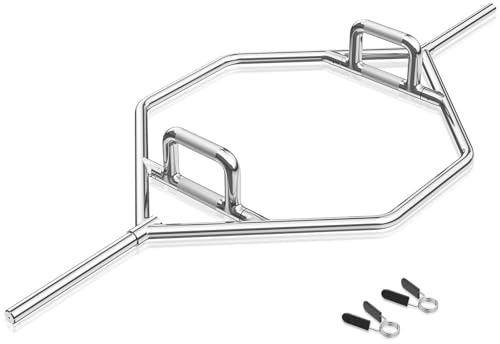 COSTWAY Trap Bar, 142 cm hantelstång med 2 fjäderlås och fällbart handtag, hex bar, 25 mm fäste som kan belastas upp till 226 kg, Olympic bar för knäböj, korslyft