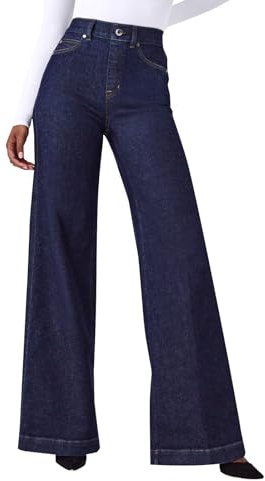 Jeans Femme Large Long Baggy Printemps Jeans Femmes Jambe Droite Taille Haute Vintage Pantalon Denim Casual Loose Couleur Unie Pantalon avec Poches Hiphop Élastique Y2k Pantalon Large, Marine