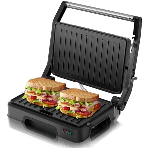 SUPERLEX Sandwichmaker Kontaktgrill 2in1 Panini Grill 850W Elektrogrill | Sandwichtoaster Mit Antihaftplatten Kontrollleuchten 180 Grad Öffnung Kompaktes Design Für Paninis Toasties Fleisch Gemüse
