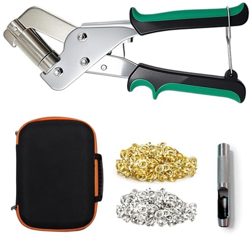 Professional Eyelet Punch Kit with 500 Metal Grommets -Hole Punch, Handheld Hole Punch Pliers & Storage Bag for PVC Banners, Tarpaulins, Leather, Cardboard & DIY Repairs