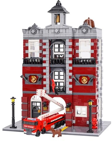 Geniteen Casa Edificio Bloque Conjunto Cafetería Construcción Modular Creativo Hogar Decoración Calle Vista Casa Arquitectura Juguetes (Estación de Bomberos)