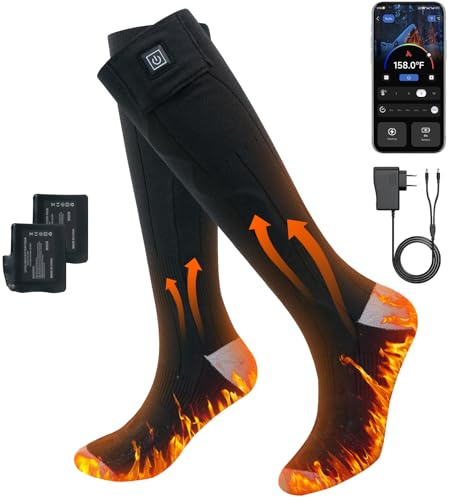 Minthouz APP gesteuerte Beheizbare Socken für Herren & Damen | 4 Heizstufen & 7,4V 3000mAh Akku für langanhaltende Wärme | Maschinenwaschbar & Wiederaufladbar | Für Outdoor, Wandern, Ski, Camping