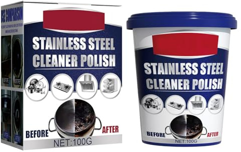 Mnozreo Pâte de Nettoyage Polyvalente en Acier Inoxydable,100G,1PC,Pâte de Polissage pour Métal,Multi-Purpose,Nettoyant pour Appareils de Cuisine