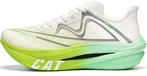 Men's Marathon Running Shoes Dual Carbon Plates & Dual Midsole Women's Fashion Workout Shoes, White/Lemon Yellow/Green, 7 UK