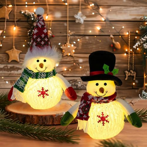 SPERMUOY Schneemann deko Figuren，2 Stück weihnachtsdeko innen Figuren schneemann beleuchtet，LED Schneemann Deko Weihnachtsfiguren für Weihnachtsdeko Innen Kamin Büro Zimmer