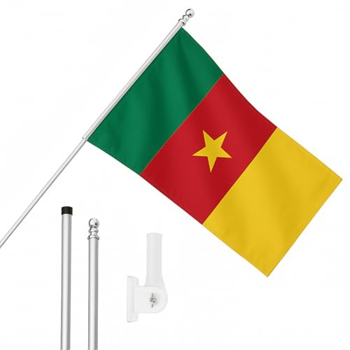I LOVE FANCY DRESS Drapeau Cameroun, mât et support mural – 1,5 x 0,9 m Drapeau du Cameroun avec œillets, mât extensible et support – Décoration intérieure et extérieure