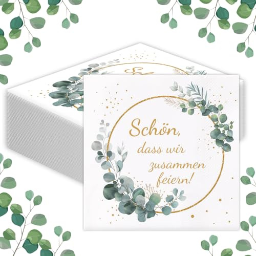 Glamifyr 80 Stück Servietten Geburtstag Frau,Eukalyptus Servietten,Servietten Schön Dass Wir Zusammen Feiern,Einweg Papierserviette,Grün Servietten,für Hochzeit,Geburtstag,Jubiläum,Tischdeko 33x33cm