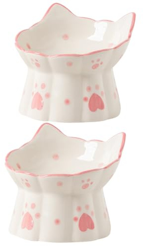 GARVALON 2 Stück Erhöhte Keramik Katzennäpfe Katzenohr Design rutschfest Ergonomisch gegen Schnurrhaarmüdigkeit Spülmaschinenfest Auslaufsicher für Katzen Kätzchen und Kleine Hunde