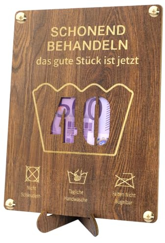 Geldgeschenke Geburtstag 40, Holz Karte 40. Geburtstag für Frauen Männer | Witzige Geldgeschenk,Schonend Behandeln Geburtstagskarte mit Ständer für Geschenkverpackung (40s)