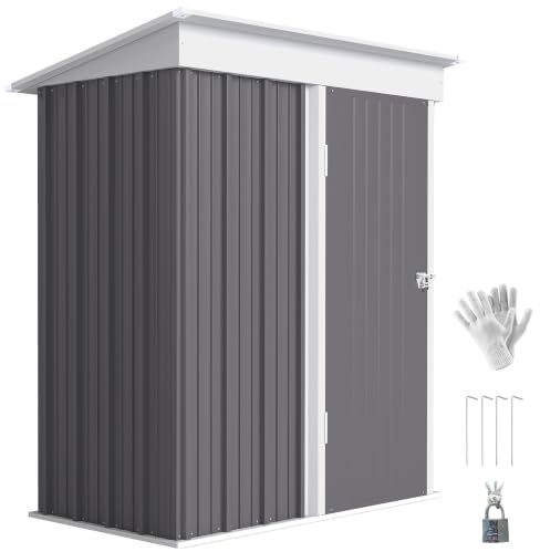 Outsunny Metall Gerätehaus 1,36m² mit Pultdach 161 x 95 x 181cm Grau | Fundament, Verstellbare Regale, Abschließbare Tür, Wetterfest, Geräteschuppen, Gartenhaus, Outdoor Garten Schuppen