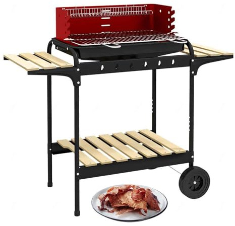 Kohlegrill, Grillfläche: ca. 53 x 34 cm,Höhenverstellbare Roste, mit 2 Seitentisch,Räder,Herausnehmbaren Aschefängers Gryller für Ein Gelungenes Barbecue