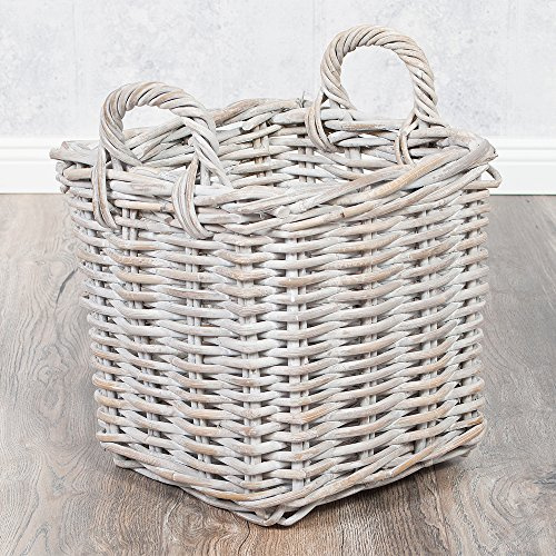 Rattankorb BAKUL eckig White 30x30cm mit Griffen Aufbewahrungskorb Wäschekorb