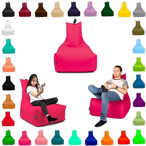 BuBiBag Sitzsack mit Rückenlehne – Gaming Sitzsack Kinder & Erwachsene | Beanbag Sessel gefüllt 70x80cm | Indoor & Outdoor Bodenkissen Sitzkissen | Oxford 600D wasserabweisend | Pink