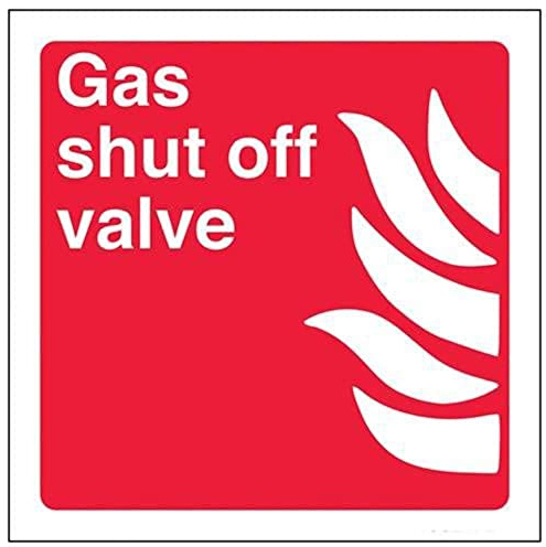 V Safety Gas Shut Off Valve Sign - 150mm x 150mm - 2mm Rigid Plastic
