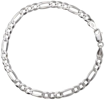 Aka Gioielli - Bracelet Homme Femme Argent Sterling 925 Rhodié - 4.4mm Chaîne Maille Figaro - 19 cm de long