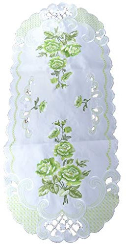 Westernranch Tischläufer Tischdecke Tischband Mitteldecke Rosen Blumen zart grün weiß gestickt (40 x 90 cm)