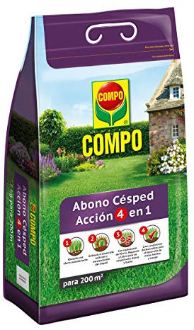 COMPO Abono de césped Acción 4 en 1, 7,5 kg para 200 m²