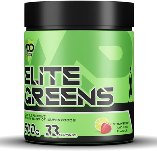 Elite Greens Superfood - WOD Powders | 34 Vegan Superfoods and Natural Ingredients, Green and Red Fruits, Berries,Vegetables, Prebiotics & Digestive Enzymes - 500g (Strawberry & Lime)