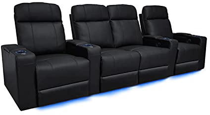Valencia Piacenza 2025 Power Headrest Home Theater Seat - Premium Italian Leather Recliner with Cooling Gel Memory Foam, Motorized Headrest, USB Charging & LED Lights (Row of 4 Loveseat Center)