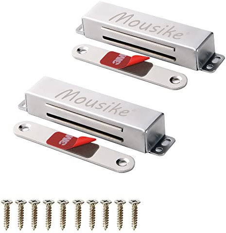Mousike Magnetischer Türverschluss Heavy Duty 40KG Edelstahl-Türmagnete mit starkem Magnet für Küchenschrank Kleiderschrank Schrank Schranktürverschluss (Silber 2er Pack)