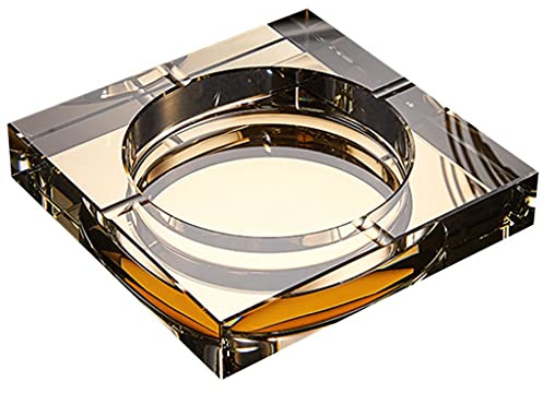 Ashtray Crystal Glass For Cigarette Home Square Modern Cigar Ash Tray Holder Indoor Office Tabletop Decorative (Color : Gold, Size : 15×3cm)