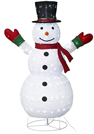 180 cm XXL Schneemann mit 200 Lichtern beleuchtet für Außen (geschützt) und Innen | kaltweiße LEDs, mit Funkeleffekt und Timer | robustes Metallgerüst mit Stoffüberzug | inkl. Befestigungsmaterial