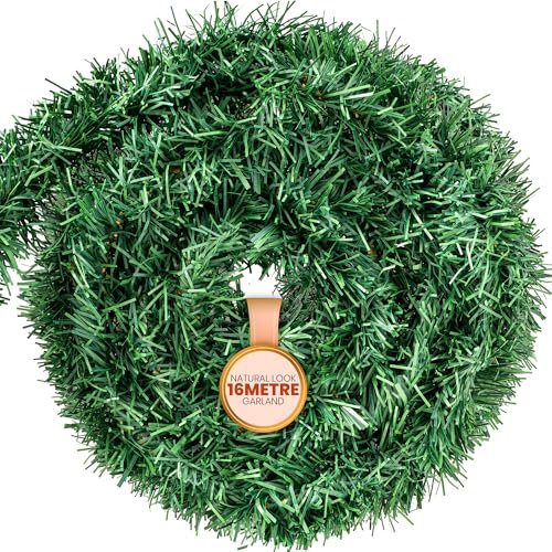 Pelle & Sol 52ft/16m Christmas Garland | Artificial Green Tinsel Christmas Decorations for Trees, Mantlepiece, Wall, and Table Decor | Festive Xmas Ornament Garland | Plain Garland