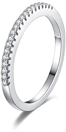 SILBERTALE Eternity Ring Silber 925 Cubic Zirkonia Schmal 1.5mm Halb Ewigkeitsringe Engagement Ring Rosévergoldet Verlobungsringe Promise Memoire Fingerringe Vorsteckring Damenringe