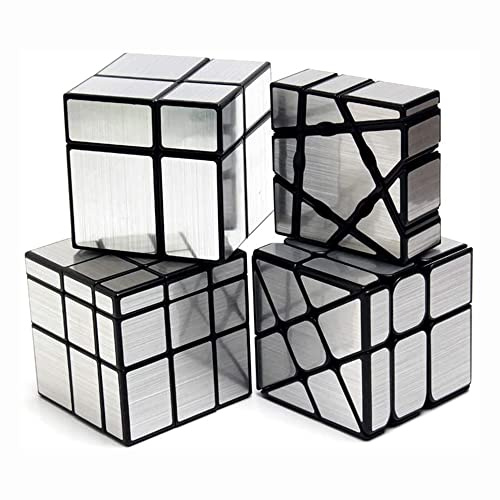 Yealvin Zauberwürfel Set - 1×3×3 Floppy, 2×2, 3×3 Spiegel und 3×3 Windmill Magic Cube Puzzle für Intelligenzentwicklung - 4er Pack Silber