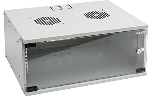 HMF 65704-07 Armadio rack 19 pollici, Armadio di rete | 4 U | 400 mm di profondità | porta in vetro | grigio chiaro