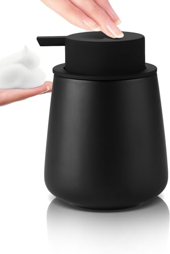 Foam Hand Soap Dispenser - 12 oz Bathroom Lotion Hand Pump Dispenser, Ceramic Foaming Soap Dispenser with Removable Pump for Kitchen Hand Wash Dispenser, Black