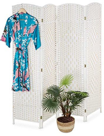 Relaxdays Paravent, 4-teilig, Faltbarer Raumtrenner, HxB: 180 x 180 cm, Sichtschutz innen, blickdichte Trennwand, weiß