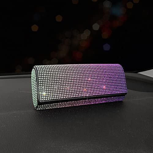 Sonnenblende Brillenetui,Universal Strass Bling Bling Kristall-Sonnenbrillenhalter Sonnenbrillen-Aufbewahrungsbox Brillenbox Aufbewahrungsbox Organizer mit Magnetischem Auto Innenraum Zubehör -Bunt
