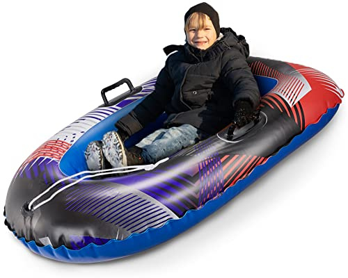 Slippery Racer Inflatable Toboggan Snow Sled for Kids with Reinforced Side Handles.