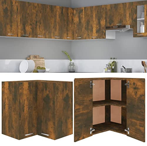 WIFESE Eck Hängeschrank 57x57x60 cm 2 Fächern Küchenschrank Für Wohnzimmer Küche Schrank Küchenzeile Wandschrank Badezimmerschrank Badezimmermöbel Cabinet Räuchereiche Holzwerkstoff mit Türen