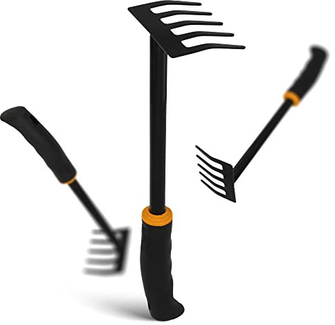 Rastrello Piccolo da giardino 9 cm da Giardino in Acciaio Impugnatura Ergonomica per Pulizia di Prato Cortile Giardino Rastrello Allentare il Terreno Attrezzi da Giardino