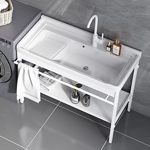 Home Spülbecken Edelstahl Waschbecken Ausgussbecken küche, freistehende Edelstahl -Spülstation mit Wasserhahn, Utility Outdoor Waschen, Hochleistungswaschbecken für Wäschegarten ( Size : 100*48*81.5cm