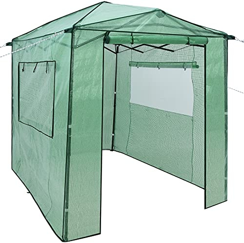 RELAX4LIFE Serre de Jardin 180X250X230 CM en Métal + Bâche PE, Tente Abri de Jardinage à Hauteur Réglable avec Porte & Fenêtre Enroulabres, Anti-UV Imperméable pour Légume Fleur Jardinage Exploitation