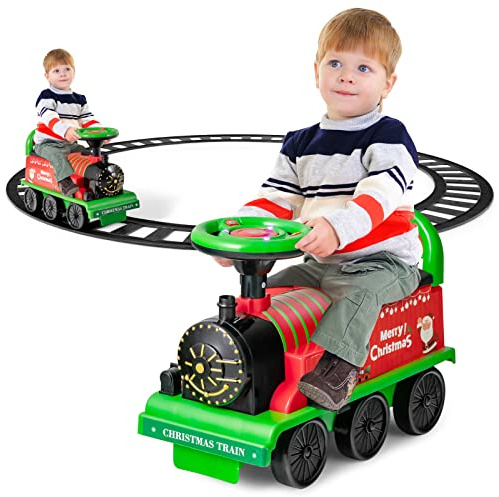 GYMAX Treno Elettrico per Bambini, Trenino Giocattolo con Set di Rotaie da 16 Pezzi, Luce, Musica e Spazio di Archiviazione, per Bambini da 3 Anni, Carico Massimo 25 kg (Verde)
