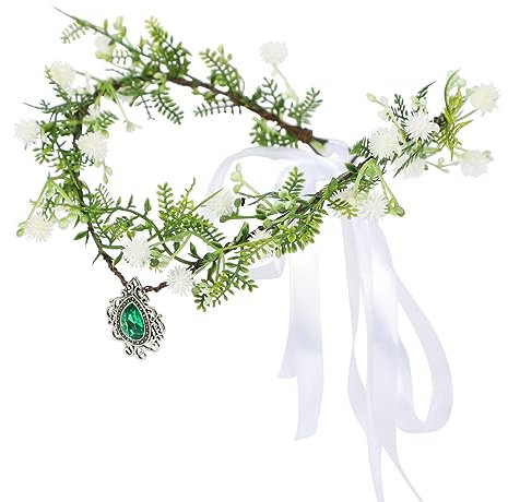 Coroncina Fiori Bambina, Ghirlanda Fiori Artificiali Corona Fiori Coroncina Sposa con Nastro, Elfo Corona di Fiori per Capelli Boho Coroncine Fiori per Halloween, Matrimonio, Festa (Fiore bianco)